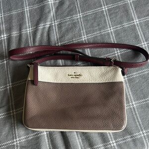 Kate Spade Cream and Brown Crossbody Bag with Pebbled Leather